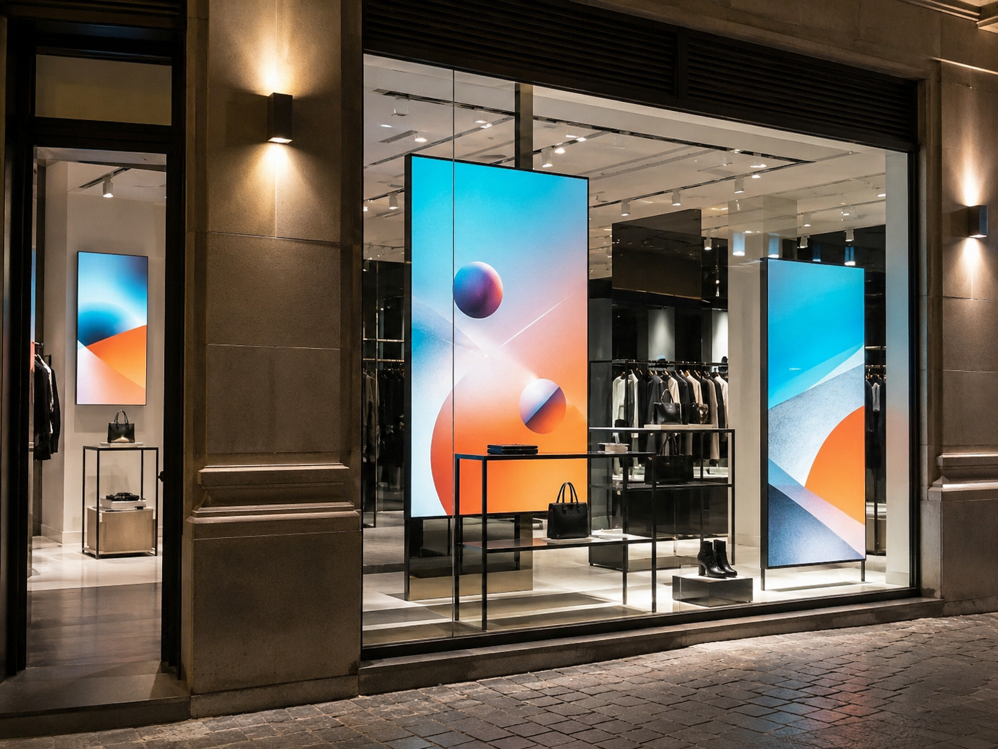 Écrans d'affichage dynamique en vitrine