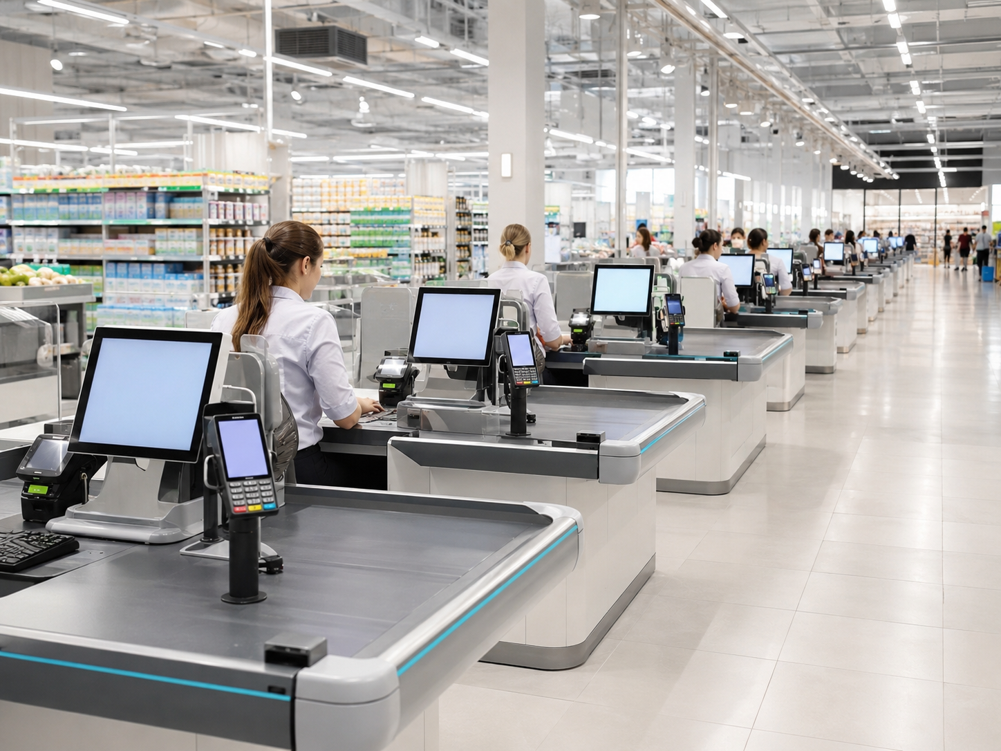 Ligne de caisses en hypermarché