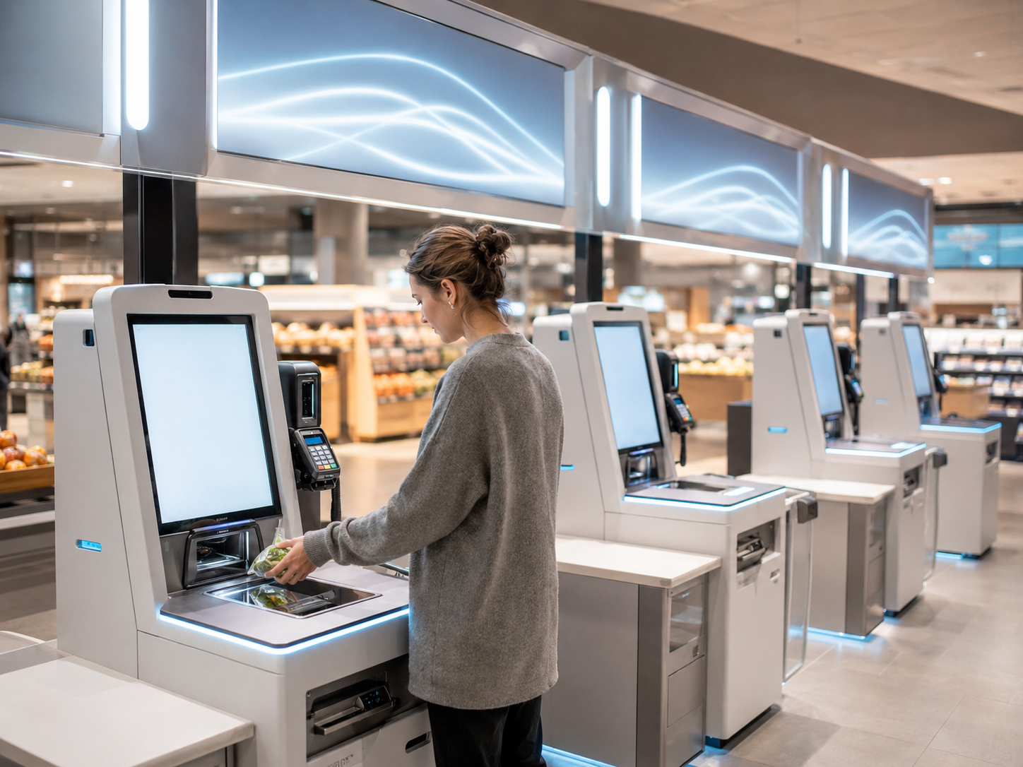 Caisse libre-service tactile et monnayeur