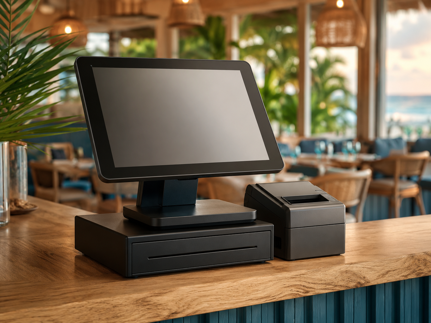 Caisse tactile sur le bar d'un restaurant