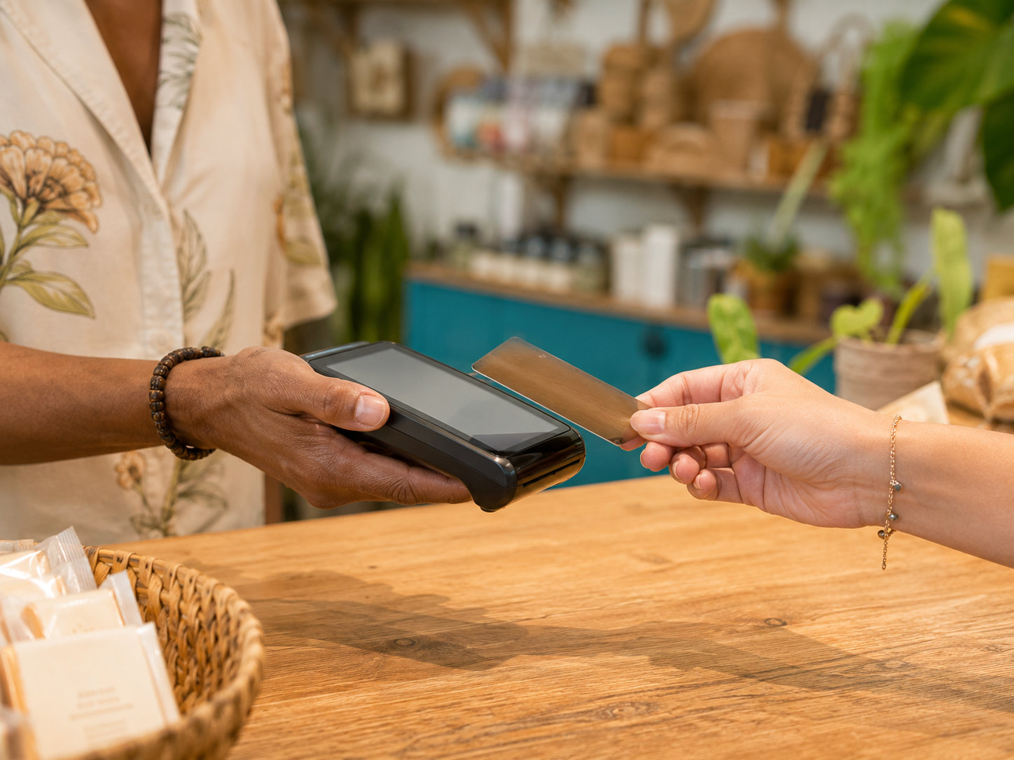 Terminal de paiement en boutique, règlement d'un client