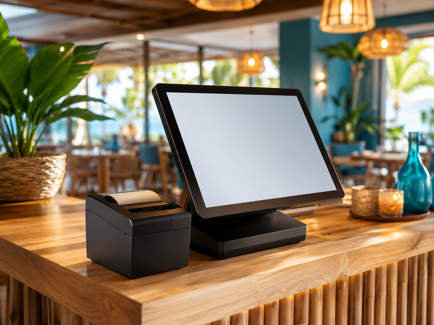 Caisse tactile sur le bar d'un restaurant